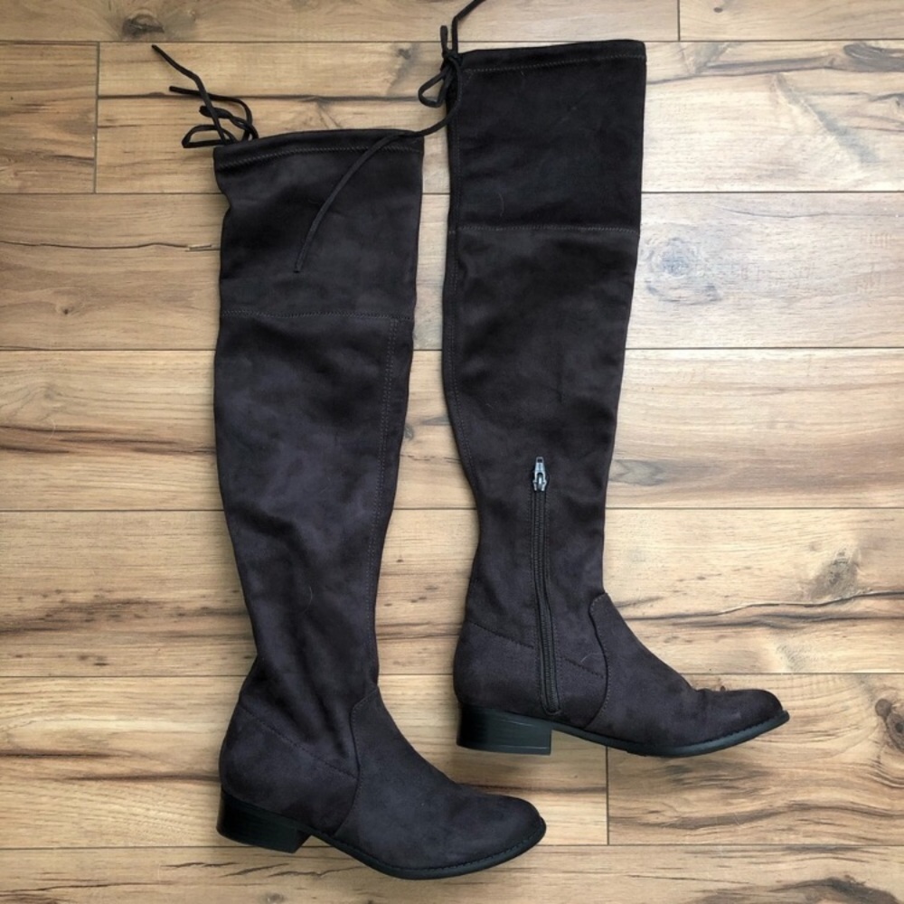 Black over the knee tie boots